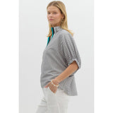 Entro - Striped Dolman with Multicolor Split Neck - Black