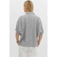 Entro - Striped Dolman with Multicolor Split Neck - Black