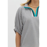 Entro - Striped Dolman with Multicolor Split Neck - Black