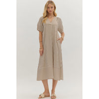Entro - Striped Pullover Midi Dress - Brown