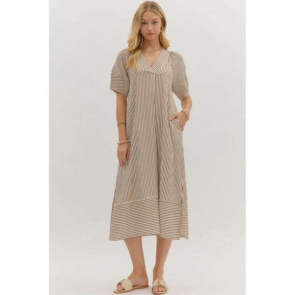 Entro - Striped Pullover Midi Dress - Brown