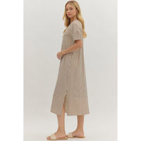 Entro - Striped Pullover Midi Dress - Brown