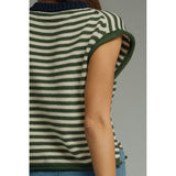 Entro - Striped Round Neck Sweater - Olive