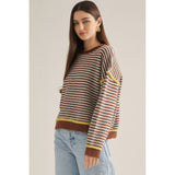 Entro - Striped Sweater with Contrast Trim - Brown