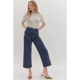 Entro - Wide Leg Ankle-Length Pants Featuring Wide Cuff Hem - Dark Denim