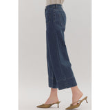 Entro - Wide Leg Ankle-Length Pants Featuring Wide Cuff Hem - Dark Denim