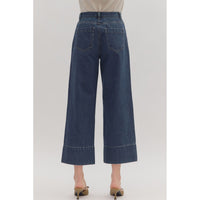 Entro - Wide Leg Ankle-Length Pants Featuring Wide Cuff Hem - Dark Denim