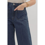 Entro - Wide Leg Ankle-Length Pants Featuring Wide Cuff Hem - Dark Denim