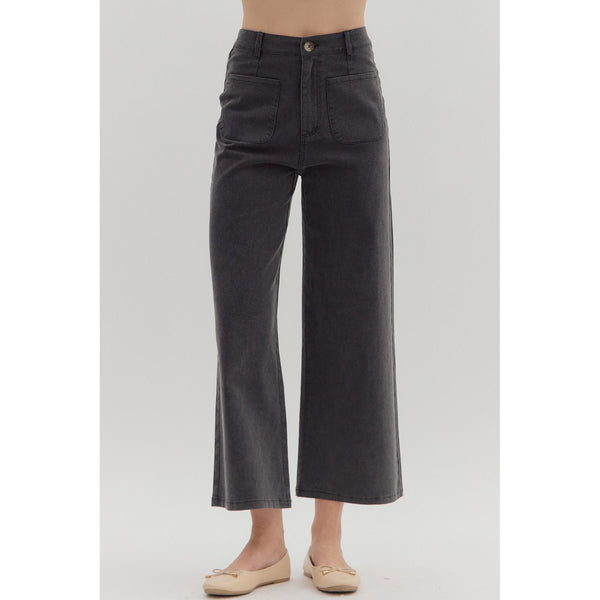 Entro - Wide Leg Pants with Patch Pockets - Black