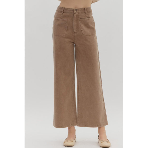 Entro - Wide Leg Pants with Patch Pockets - Brown
