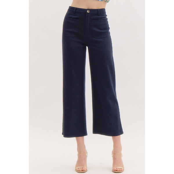 Entro - Wide Leg Pants With Patch Pockets - Navy