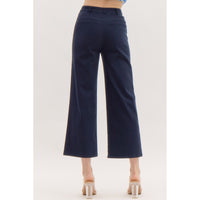 Entro - Wide Leg Pants With Patch Pockets - Navy