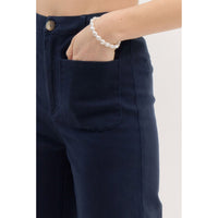 Entro - Wide Leg Pants With Patch Pockets - Navy