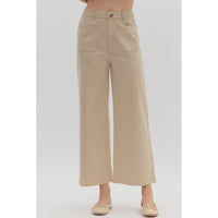 Entro - Wide Leg Pants with Patch Pockets - Stone