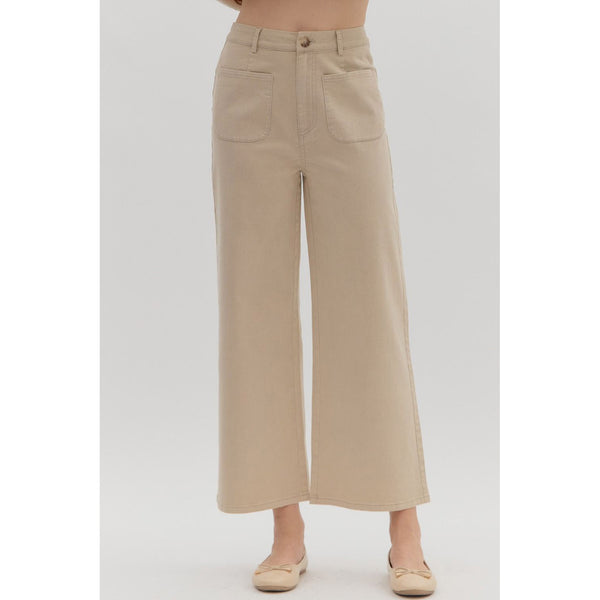 Entro - Wide Leg Pants with Patch Pockets - Stone