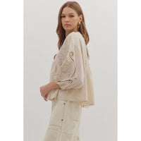 Entro - Embroidered 3/4 Sleeve V-Neck - Ecru
