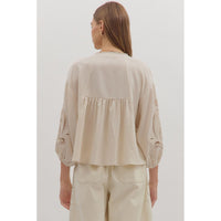 Entro - Embroidered 3/4 Sleeve V-Neck - Ecru
