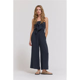 Tie Front Gauze Jumpsuit - Midnight