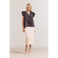 Grade and Gather -Printed Ruffle Top - Black