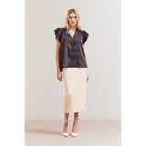 Grade and Gather -Printed Ruffle Top - Black