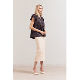 Grade and Gather -Printed Ruffle Top - Black