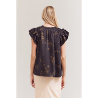 Grade and Gather -Printed Ruffle Top - Black