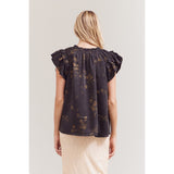 Grade and Gather -Printed Ruffle Top - Black