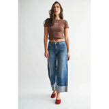 Just Black Denim - Scissor Cut Cuffed Wide Leg - Medium Denim