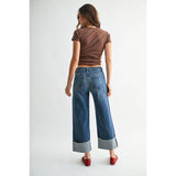 Just Black Denim - Scissor Cut Cuffed Wide Leg - Medium Denim