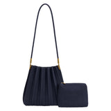 Melie Bianco - Carrie Pleated Vegan Suede Shoulder Bag - Navy