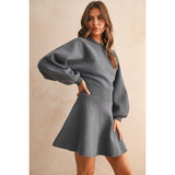 Miou Muse - Balloon Sleeve Sweater Dress - Deep Blue