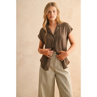 Miou Muse - Button Down Cap Shirt - Coffee