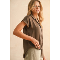 Miou Muse - Button Down Cap Shirt - Coffee