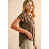 Miou Muse - Button Down Cap Shirt - Coffee