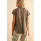 Miou Muse - Button Down Cap Shirt - Coffee