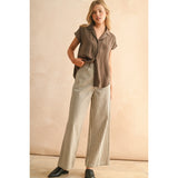 Miou Muse - Button Down Cap Shirt - Coffee