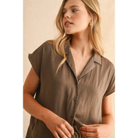 Miou Muse - Button Down Cap Shirt - Coffee