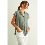 Miou Muse - Button Down Cap Shirt - Jade