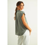 Miou Muse - Button Down Cap Shirt - Jade