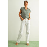 Miou Muse - Button Down Cap Shirt - Jade