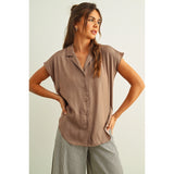 Miou Muse - Button Down Cap Shirt - Rose