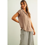 Miou Muse - Button Down Cap Shirt - Rose