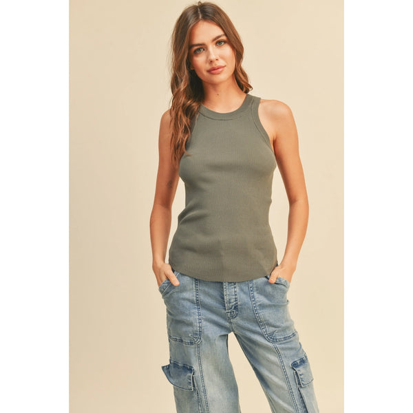 Miou Muse - Classic Ribbed Tank - Olive