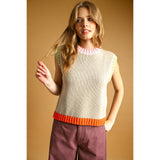 Miou Muse - Color Contrasted Sleeveless Knit Top - Oatmeal Combo