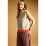 Miou Muse - Color Contrasted Sleeveless Knit Top - Oatmeal Combo