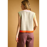 Miou Muse - Color Contrasted Sleeveless Knit Top - Oatmeal Combo
