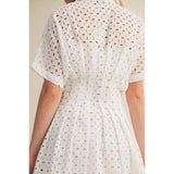 Miou Muse - Eyelet Fabric Button Front Shirt Dress - White