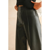 Miou Muse - Pintuck Detail Faux Leather Pants - Black