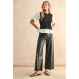 Miou Muse - Pintuck Detail Faux Leather Pants - Black