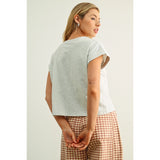 Miou Muse - Round Neck Cuffed Sleeve Top - Heather Grey